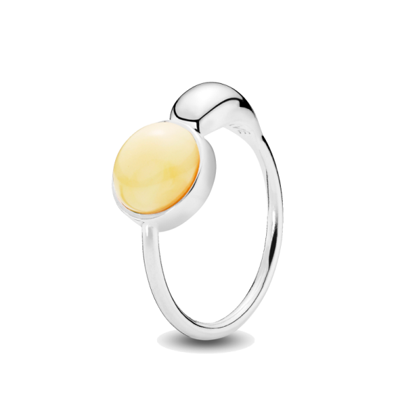 Gravity ring in milky amber and stainless steel