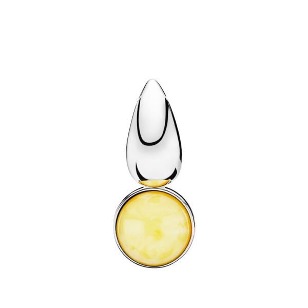 Gravity pendant in milky amber and stainless steel