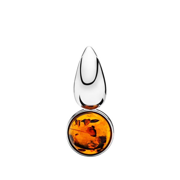 Gravity pendant in cognac amber and stainless steel