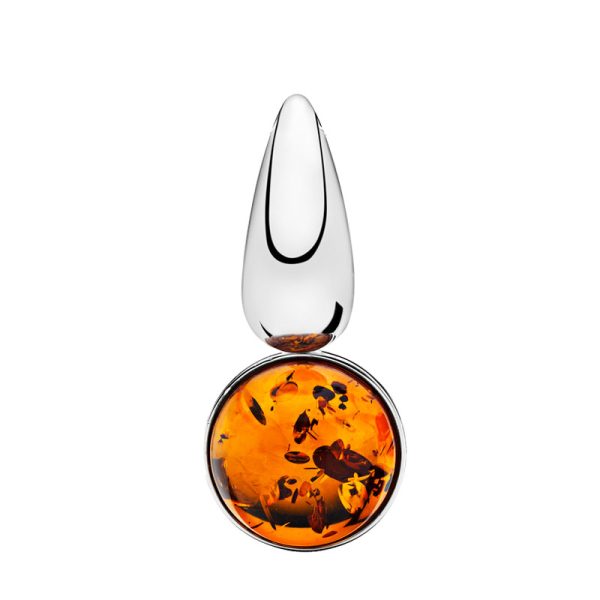 Gravity pendant in cognac amber and stainless steel