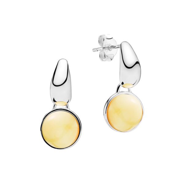 Gravity earrings in milky amber and stainless steel
