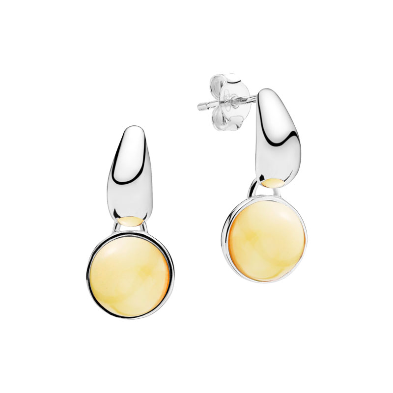 Gravity earrings in milky amber and stainless steel