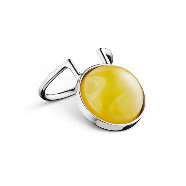 Curves ring in milky amber and stainless steel