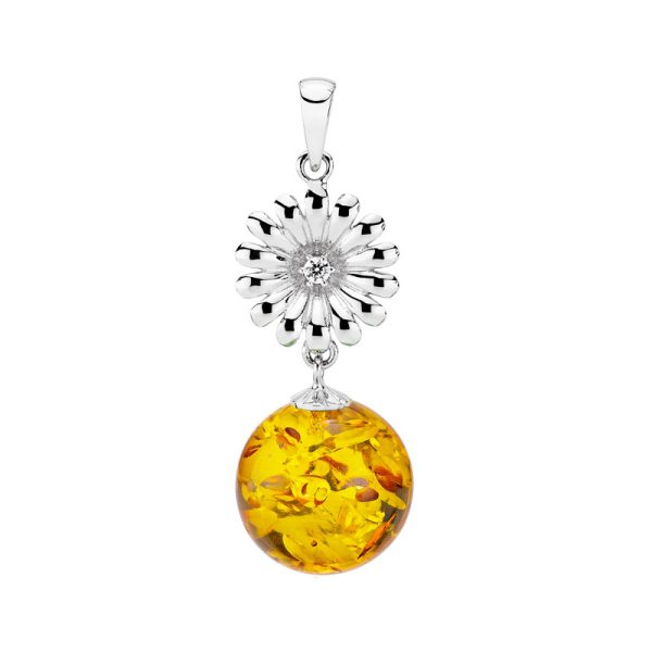 Crown Daisy pendant in cognac amber
